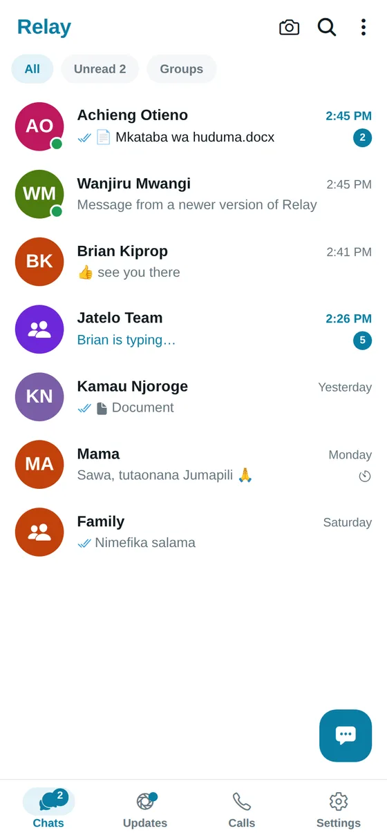 The chat list, with unread counts and who's online